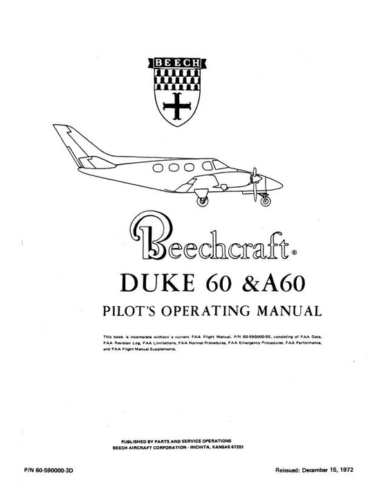 Beech 60 & A60 Duke Pilot's Operating Handbook (60-590000-3D)