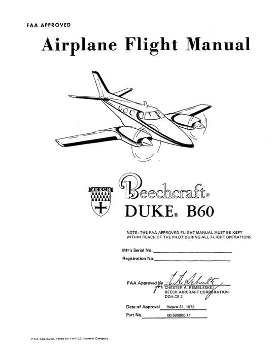 Beech B-60 Duke Pilot's Operating Handbook (60-590000-9)