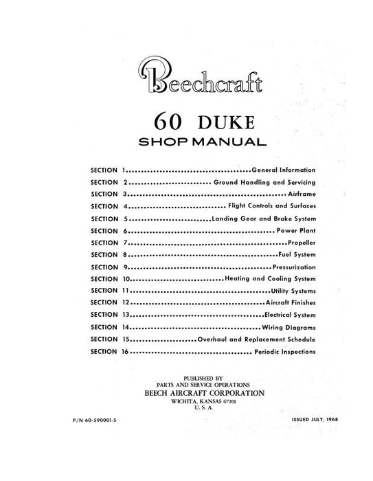 Beech 60 Duke Shop Manual (60-590001-5)