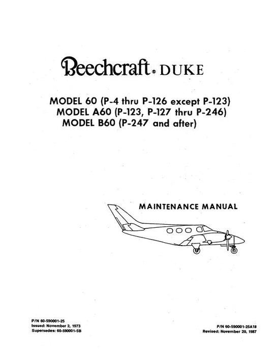 Beech Duke 60, A60, B60 Series Maintenance Manual (60-590001-25)