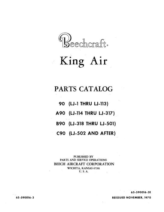 Beech 90, A,B,C90 King Air Parts Catalog (65-590016-3)