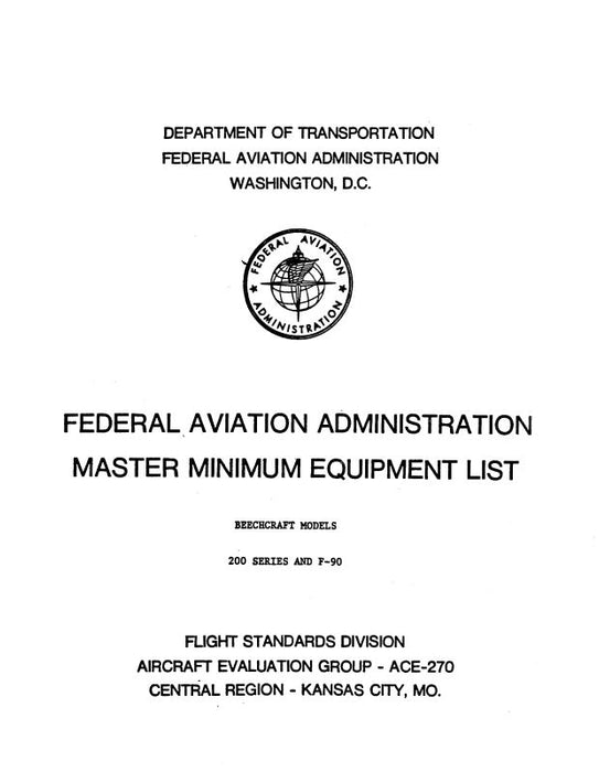 Beech King Air F90 & 200 Series Minimum Equipment List (BEF90,200-EL-C)