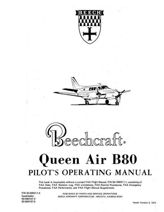 Beech Queen Air B-80 Series POH Pilot's Operating Handbook (50-590211-3)
