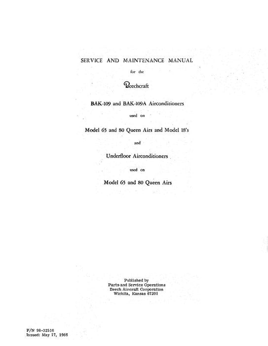 Beech Queen Air 65,80,& Model 18 Maintenance Manual (98-32516)