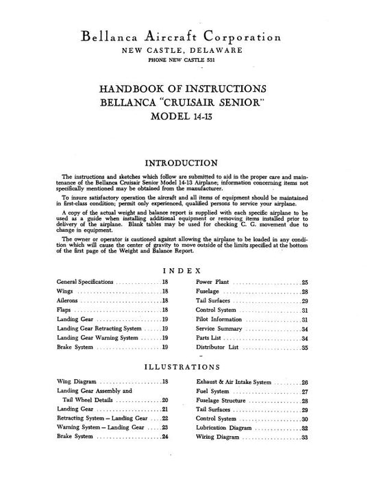 Bellanca 1413 Cruisair, Senior Handbook (BL1413HBC) — Essco Aircraft