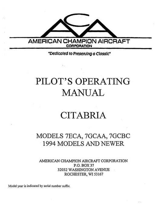 Bellanca Citabria7ECA,7GCAA,7GCBC1994&U Pilot's Operating Handbook (BL7ECA94&UPPOHC)