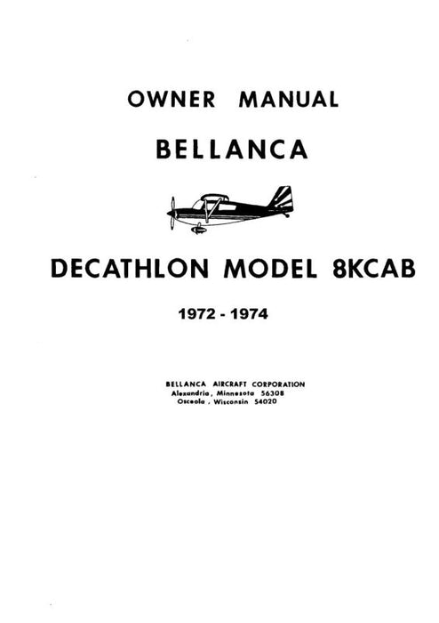 Bellanca 8KCAB Decathlon 1973-74 Owner's Manual (BE8KCB73-74-O)