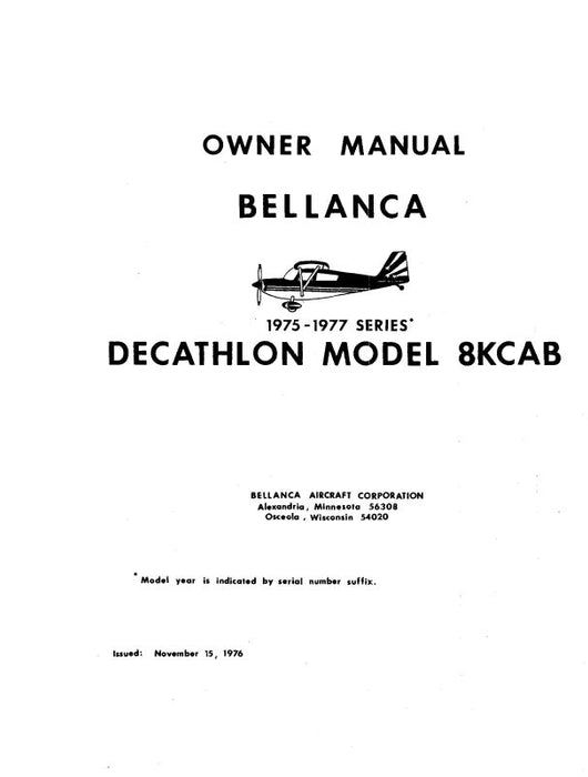Bellanca 8KCAB Decathlon 1975-77 Owner's Manual (BE8KCB75-77-O)