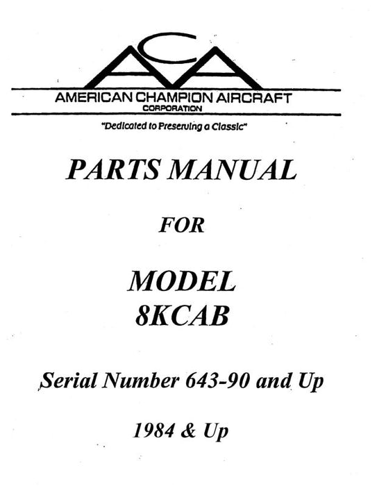 Bellanca 8KCAB Serial 64390 & Up Parts Catalog (BL8KCAB90&UPPC