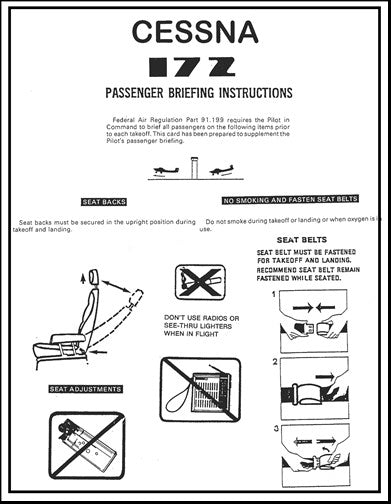 Cessna 172 Series Passenger Briefing Cards