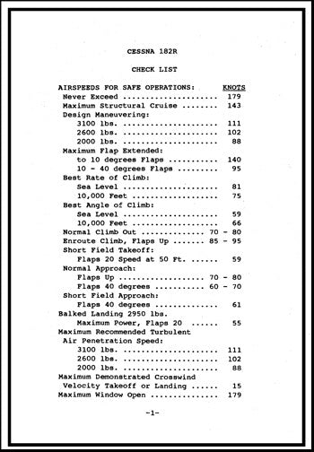Cessna 182 Pilot's Checklist