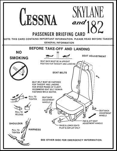 Cessna 182 Passenger Briefing Cards