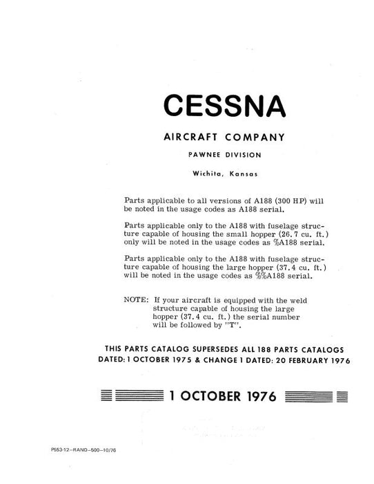 Cessna 188 1976-77 Illustrated Parts Catalog
