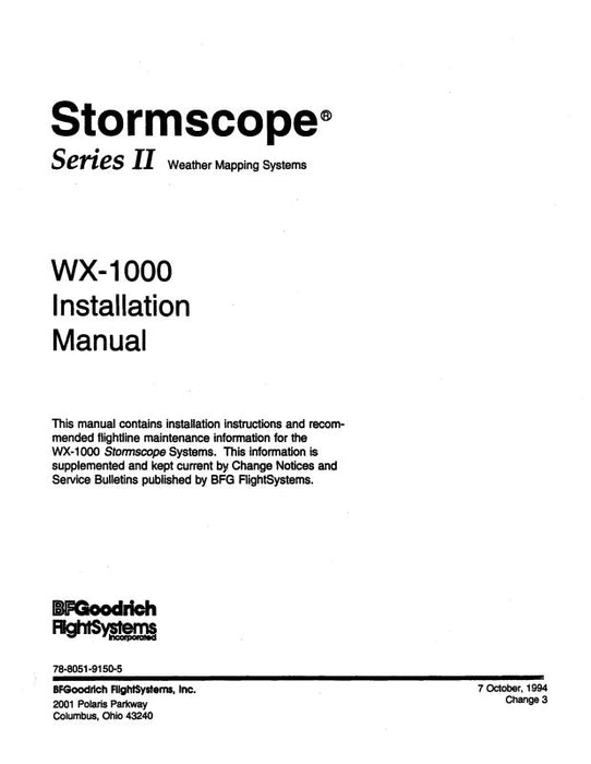 B.F. Goodrich WX-1000 Stormscope Installation Manual With FlightLine Maintenance (78-8051-9150-5)