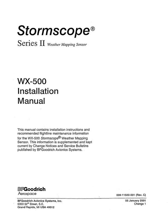 B.F. Goodrich WX-500 Stormscope Installation Manual (009-11500-001)