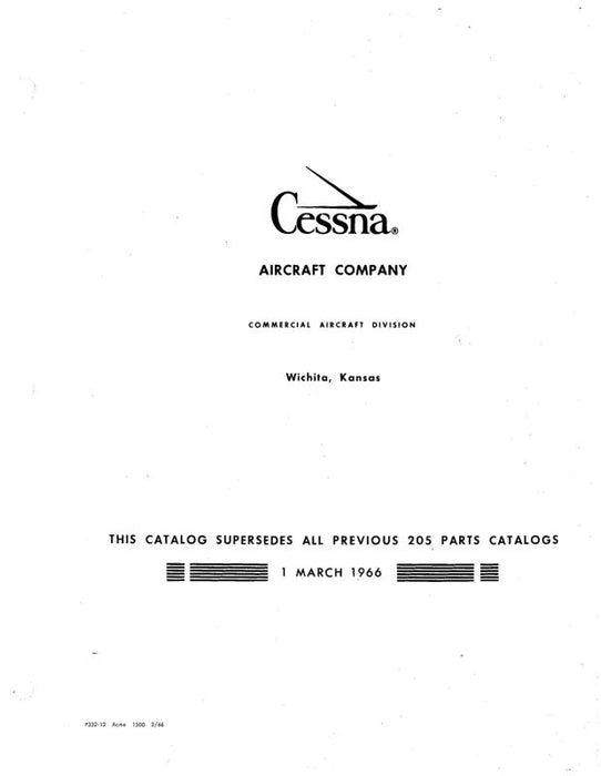 Cessna 205, 205A 1963-64 Illustrated Parts Catalog