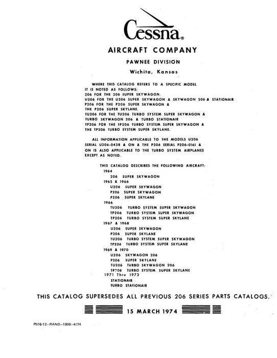 Cessna 206 Series 1964-73 Parts Catalog