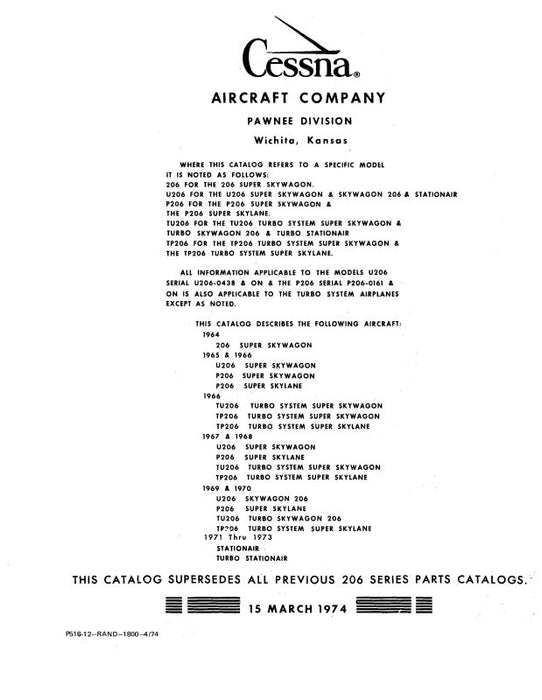 Cessna 206 Series 196473 Parts Catalog — Essco Aircraft