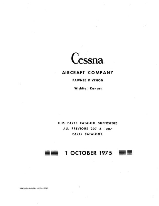 Cessna 207, T207 Skywagon 1969-76 Parts Catalog