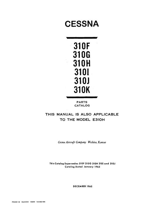 Cessna 310F,G,H,I,J,K 1961-66 Parts Catalog (P329-12)