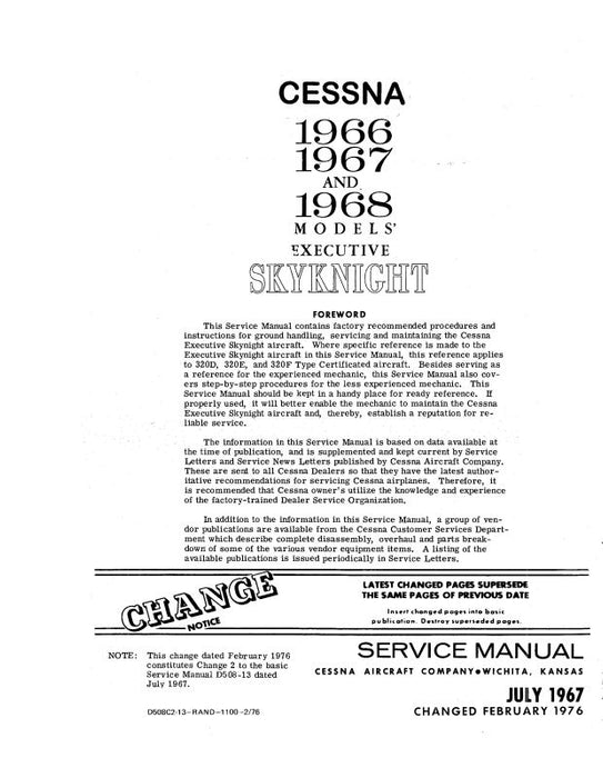 Cessna 320 Skyknight 1966-1968 Maintenance Manual