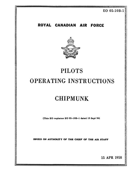 DeHavilland Chipmunk Series 1958 Pilot's Operating Instructions (EO-05-10B-1)