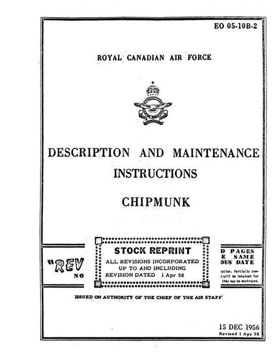 DeHavilland Chimpmunk DHC-1B 1961 Description & Maintenance Instructions (EO-05-10B-2)