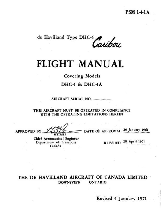 DeHavilland DHC-4 & DHC-4A Flight Manual (PSM1-4-1A)
