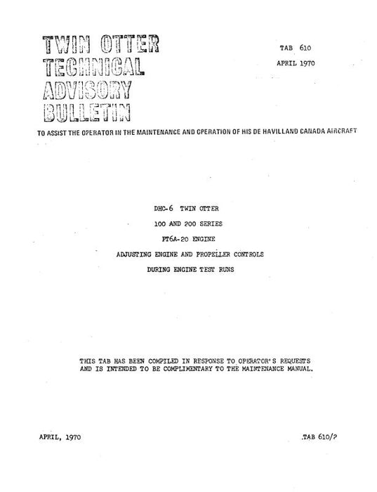 DeHavilland DHC-6 Twin Otter 1970 Rigging Manual (DEDHC6-70-IN-C)