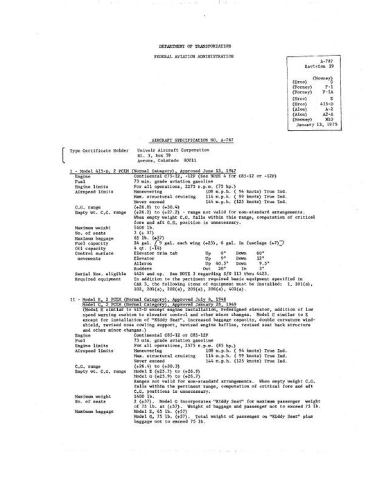 Ercoupe Revision 30 1977 Aircraft Specification (SPEC.-NO.-A-787)