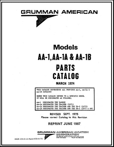 Grumman AA-1, AA-1A, & AA-1B 1974 Parts Catalog (AA1B-134-2)