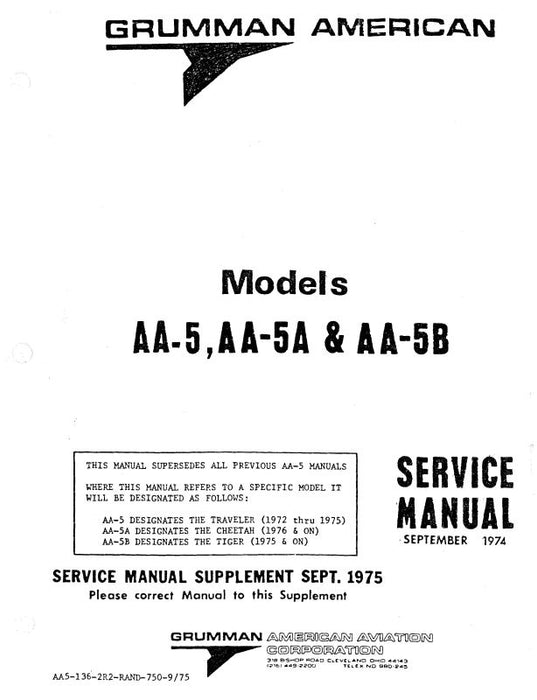 Grumman AA5, AA5A, AA5B 1972-76 Maintenance Manual (AA5-136-2R2)