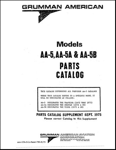 Grumman AA5, AA5A, AA5B 1972-76 Parts Catalog (AA5-134-2)