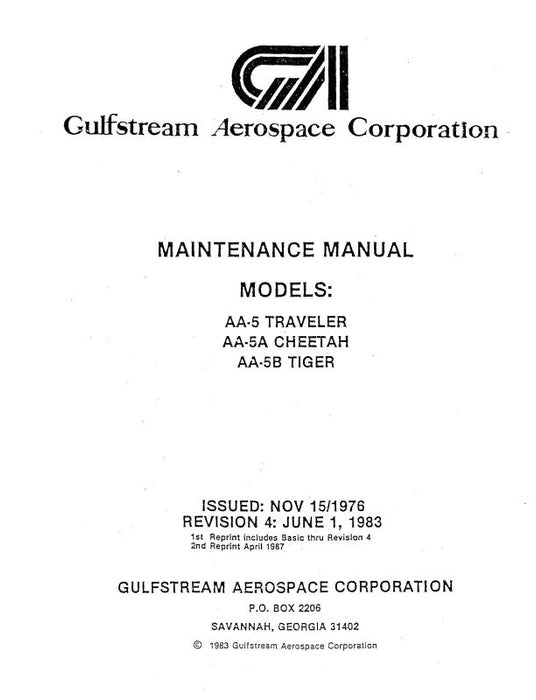 Grumman AA5, AA5A, AA5B 1977 & ON Maintenance Manual (7741)