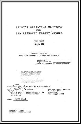 Grumman Model AG-5B Tiger Pilot's Operating Handbook (GRAG-5B-POH-C)