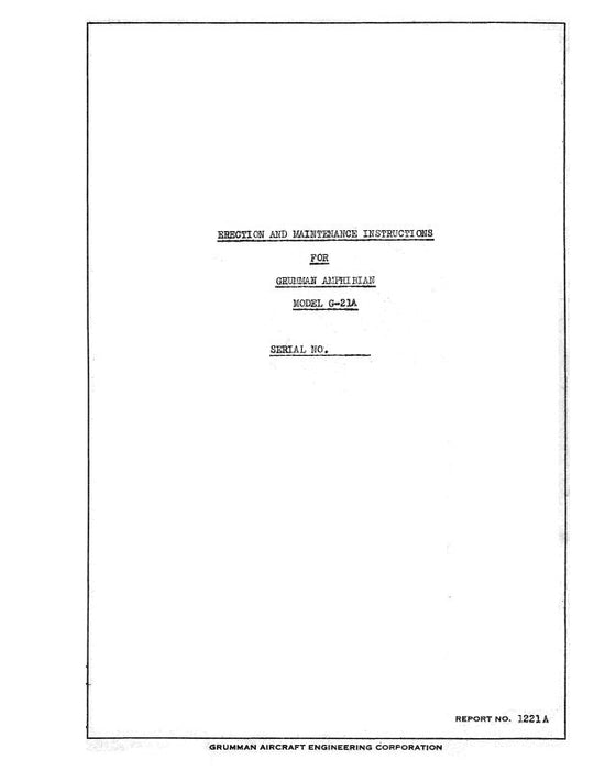 Grumman G-21A Goose 1938 Erection & Maintenance Instructions (1221A)
