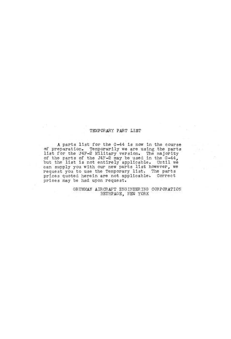 Grumman G-44 Widgeon Parts List (GRG44-P-C)