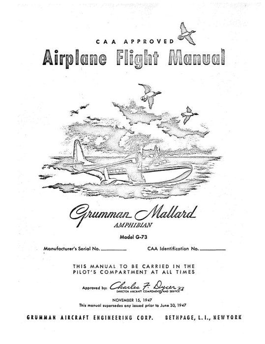 Grumman G-73 Mallard Amphibian 1947 Flight Manual (GRG73-47-F-C)