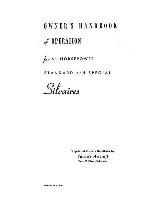 Luscombe  8A Series Owner's Handbook of Operation (LU8,A-O-C)