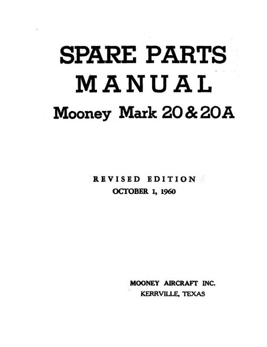 Mooney Mark 20 & 20A 1960 Spare Parts Manual (MOM20,A-60-P-C)