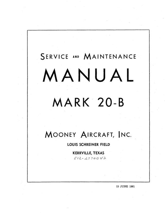 Mooney MARK M20B 1961 Maintenance & Service Manual (MOM20B61M)