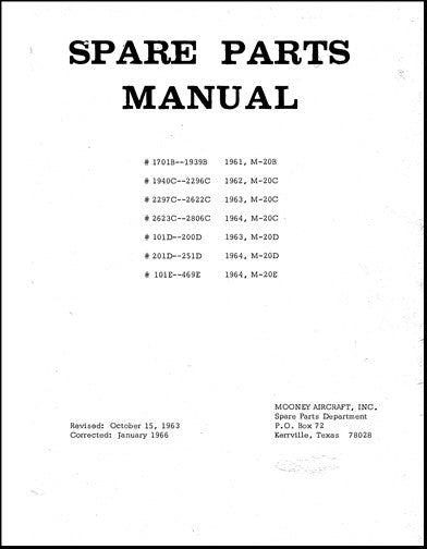 Mooney M20B, C, D, E 1961-64 Parts Catalog (MOM20SER61-64)