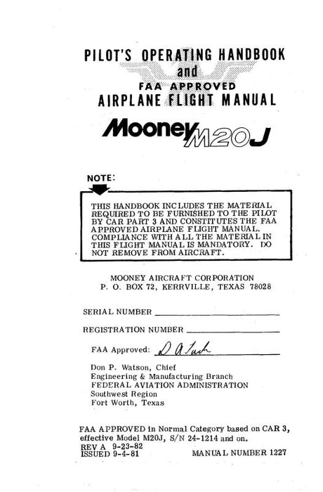 Mooney M20J 1982-1983 Pilot's Operating Handbook (1227)