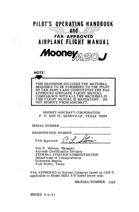 Mooney M20J 1984 Pilot's Operating Handbook & Flight Manual (1229)