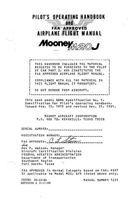 Mooney M20J 1985-88 Pilot's Operating Handbook (1231)