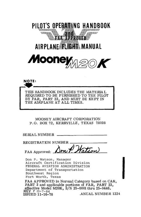 Mooney M20K Pilot's Operating Handbook 1979-1980 (1224)