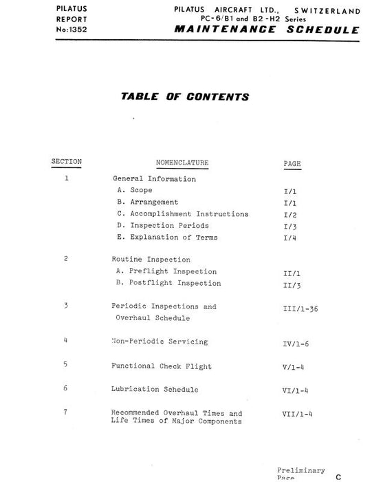 Pilatus PC-6-B1-H2 & PC-6-B2-H2 Series Maintenance Schedule (PLPC6B1H2-M-C)