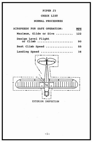 Piper J3 Cub Pilot's Checklist (PAJ3-41-M-C)