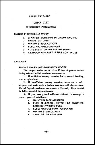 Piper PA28-180D Pilot's Checklist (PA28180DCL)