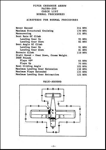 Piper PA28R-200 Arrow Pilot's Checklist (PA28R200CL)